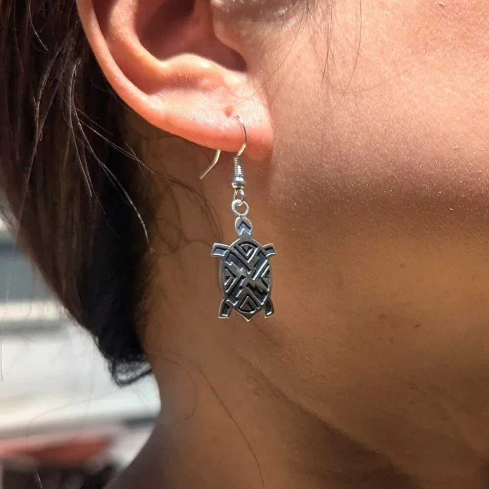 Handcrafted Navajo Turtle Overlay Dangle Earrings Native American Jewelry***‎